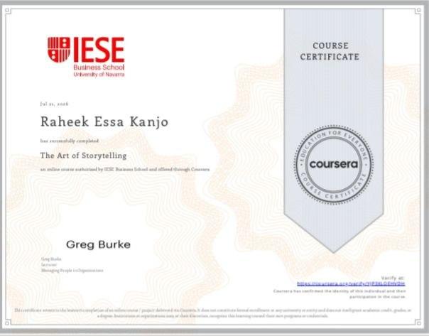 شهادة The Art of Storytelling من IESE Business School عبر Coursera